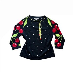 VTG Cherry print‎ embroidered Polka dot ribbon sweater Small